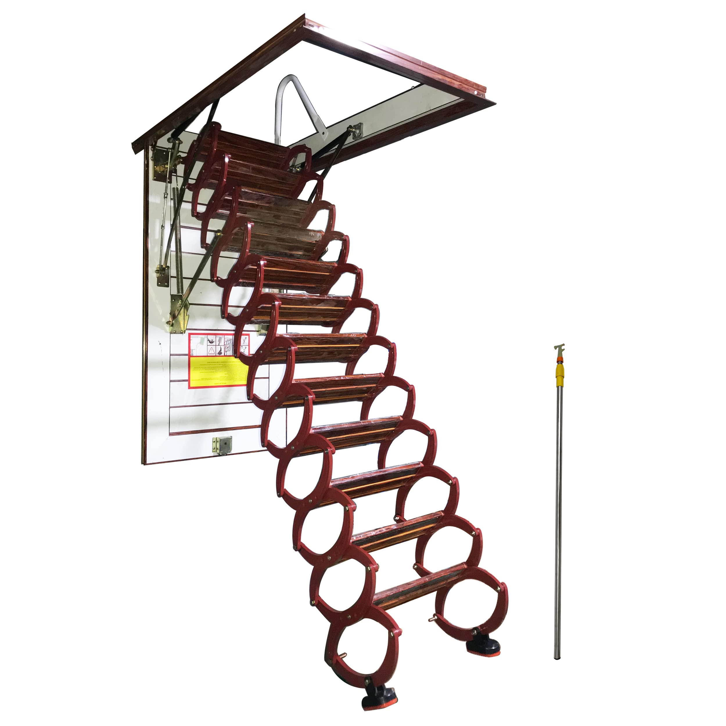 TECHTONGDA Ti-Mg Alloy 9.8ft Attic Ladder Pull Down System, Red
